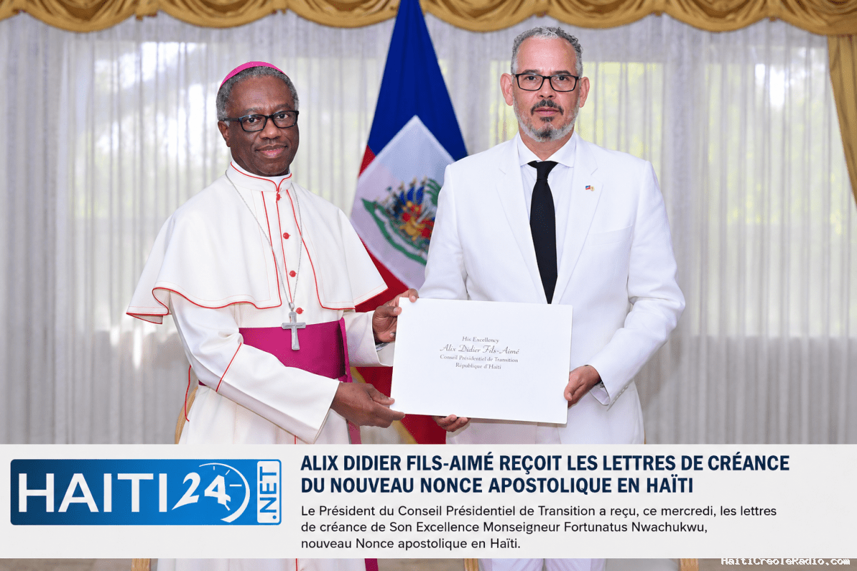 Alix Didier Fils-Aimé reçoit les lettres de créance du nouveau Nonce apostolique en Haïti