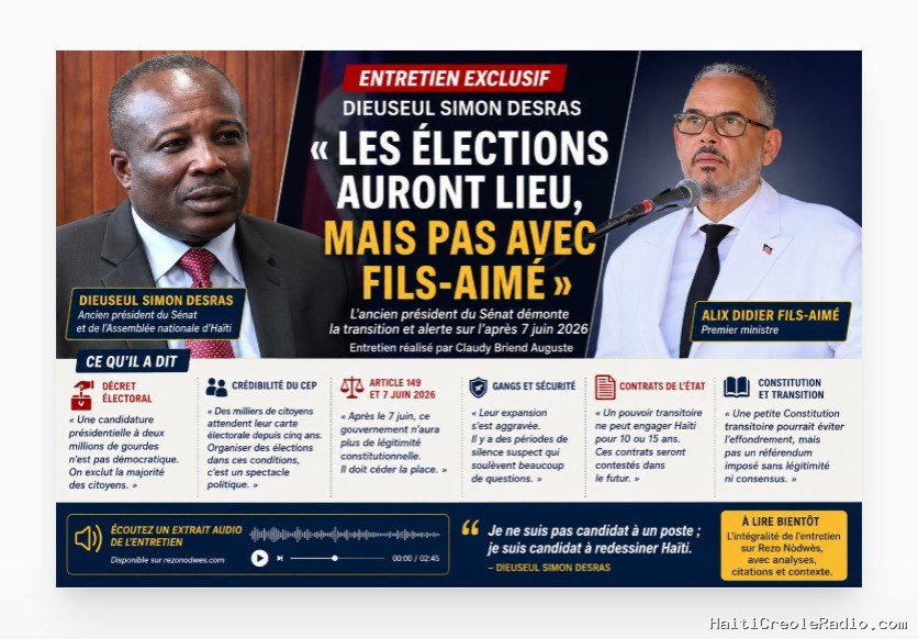 Audio. Article 149, élections et gangs : Simon Desras ouvre un front politique contre Fils-Aimé et la transition