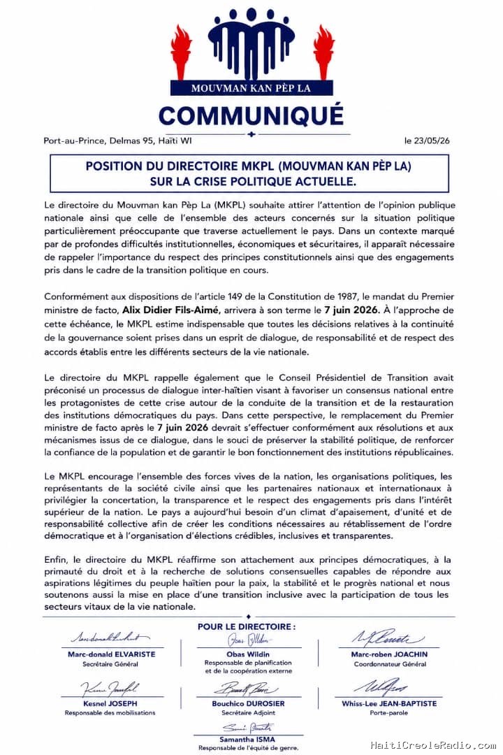 Le MKPL plaide pour un dialogue national autour de la succession du Premier ministre