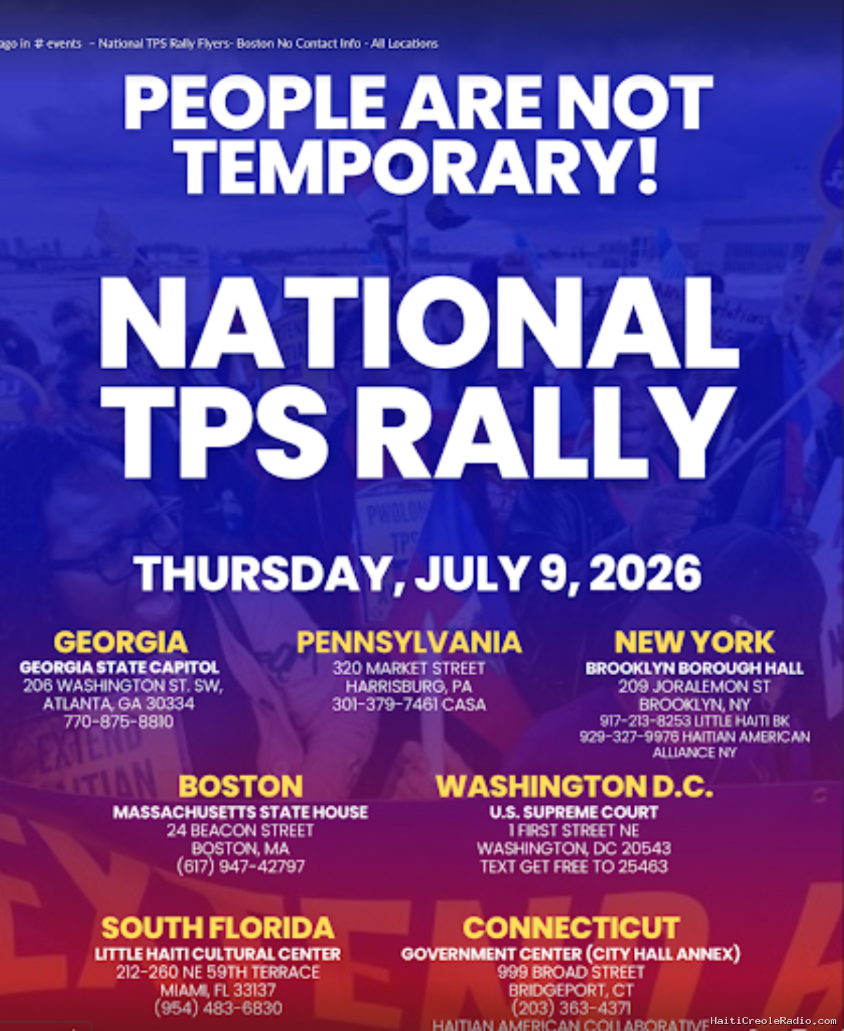 Rallies underway nationwide today to urge Congress to protect Haitian TPS holders