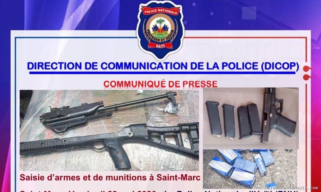 Saint-Marc : importante saisie d’armes et de centaines de cartouches par la PNH