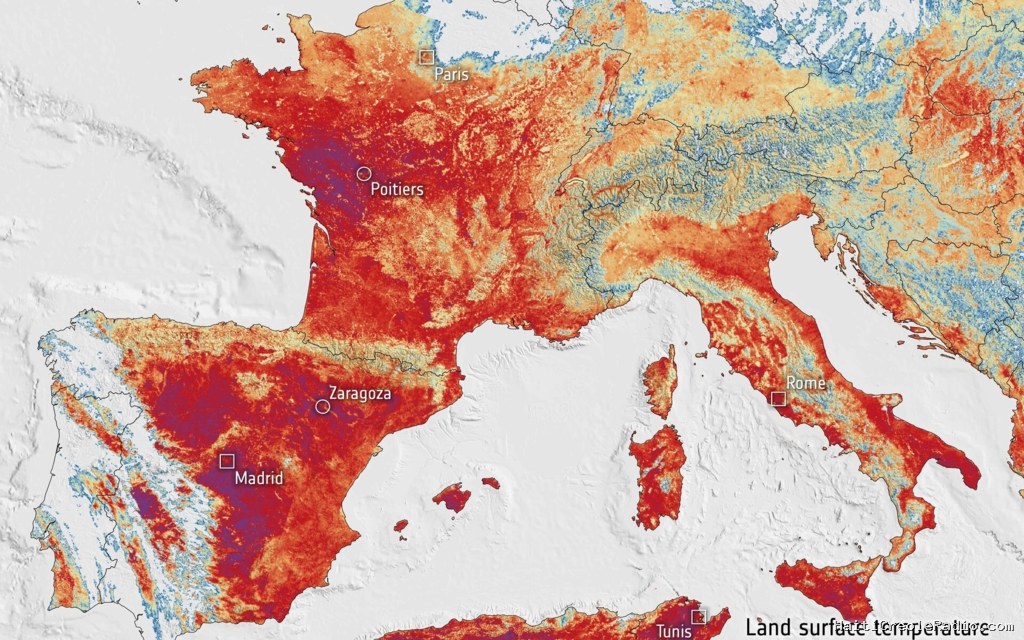 Sentinel 3 mesure la surchauffe du sol en Europe